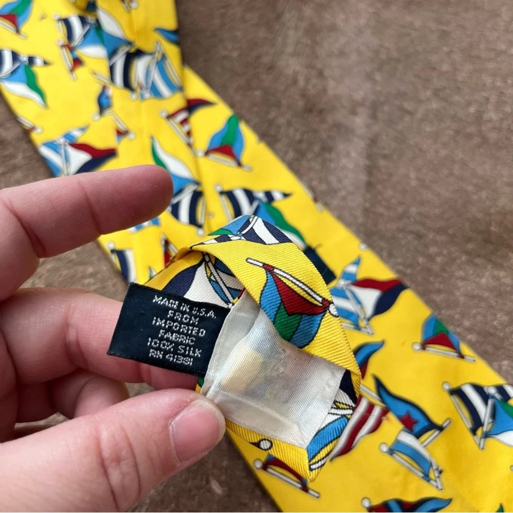 Polo by Ralph Lauren Yellow Silk Burgee Flags Nautical Tie VTG